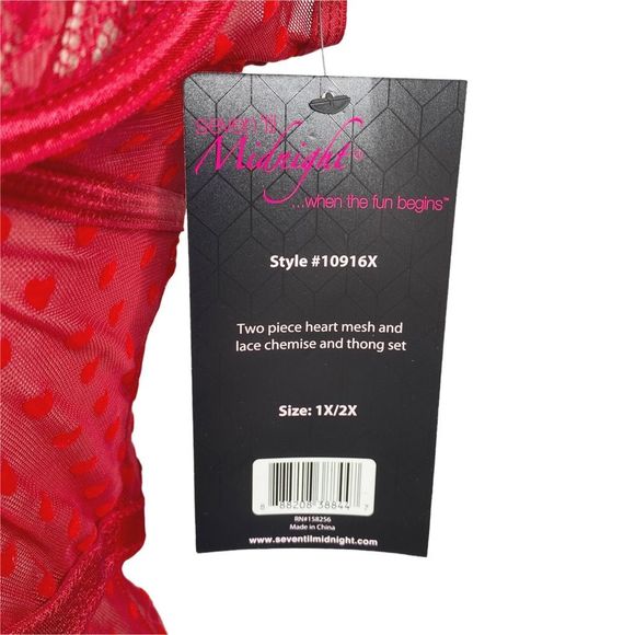 Seven ‘til Midnight Red Heart Mesh Chemise & Thong Set - Size XXL - Picture 6 of 6